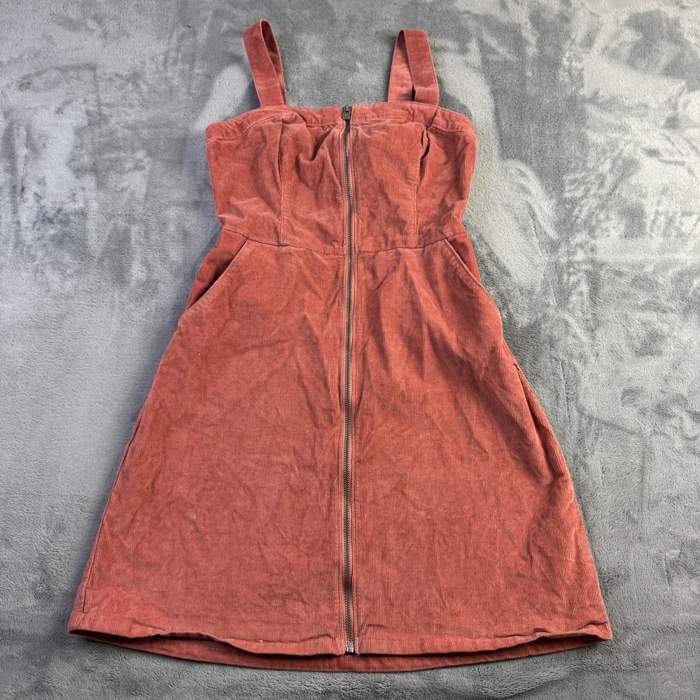 Hollister Dress‎ Womens XS Rust Pink Corduroy Zip Front Pinafore A-Line Pockets